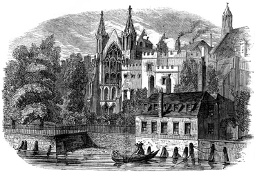 Flodfronten av det gamla House of Peers House of Lords, London, 1800-talet