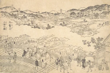 River of Omue och Bridge of Oda, 1700.