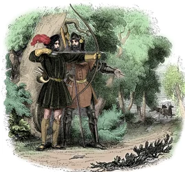 Robin Hood, legendarisk engelsk folkhjälte och fredlös och förkämpe för de fattiga, tidigt 1800-tal