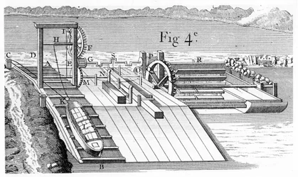 Roller Bridge eller lutande plan för överföring av fartyg från en vattenvägsnivå till en annan, 1737