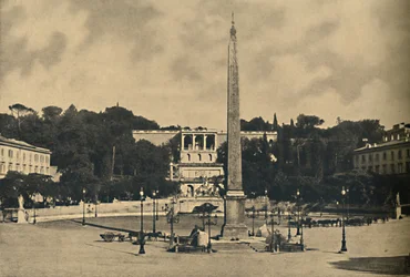Roma - Obelisk, fontäner och torget i Popolo. - Terrasser i Pincios allmänna park, 1910