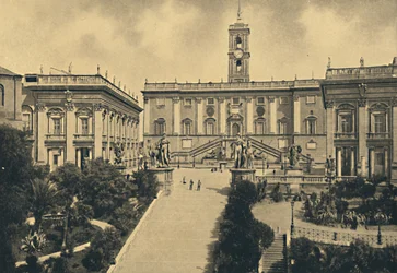 Roma - Capitolium: i centrum Senatorpalatset nu Stadshuset, 1910.