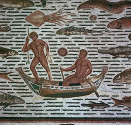 Romersk mosaik av män som fiskar, 200-talet