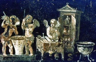 Romersk väggmålning, House of the Vettii, Pompeji, Italien