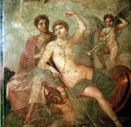 Romersk väggmålning av Amor, Venus och Mars, Pompeji, Italien
