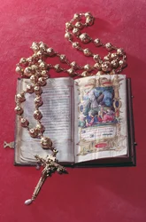 Rosenkrans och bönbok som tillhör Mary Queen of Scots (bläck på pergament och guld och pärla)