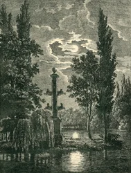 Rostral kolumn i trädgårdarna i Château de Méréville, Essonne, Frankrike, 1903.