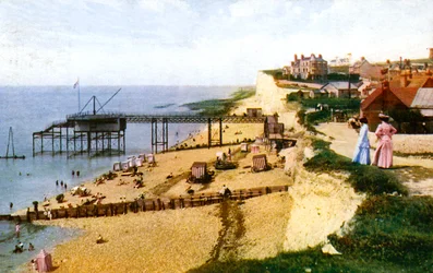 Rottingdean beach, East Sussex, blickar västerut, c1900-1920-talet