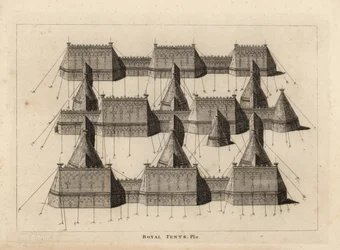 Kungliga tält uppställda för mötet mellan kung Henrik VIII och kung Frans I av Frankrike nära Ardres 1520