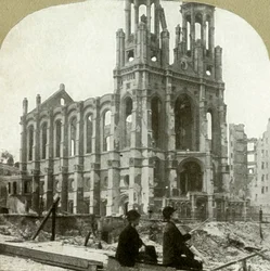 Ruinerna av den judiska synagogan på Sutter St., stod för de stora jordbävningarna 1865 och 1868, 1906.