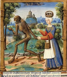 Landsbygdens liv och död. Miniatyr av ett 1400-talsmanuskript.