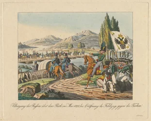 Den ryska armén korsar floden Pruth in i Moldavien i maj 1828, 1829