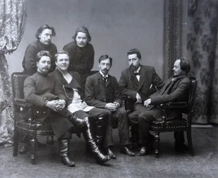 Den ryske författaren Maxim Gorky i litteraturgruppen Sreda Wednesday, 1902