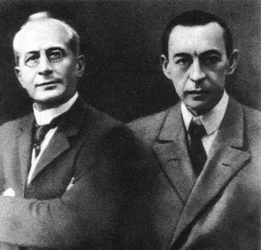 Ryske dirigenten Alexander Siloti och kompositören Sergei Rachmaninov, tidigt 1900-tal