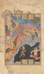 Rustam Slays the White Div, Folio från en Shahnama Book of Kings, 1560-80.