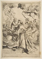 Sankt Antonius av Padua avgudar Kristusbarnet i ära, kopia efter Cantarini, ca. 1640 eller senare.