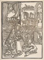 Saint Jerome extraherar en tagg ur lejonfoten, Lyon 1508 copy.n.d.