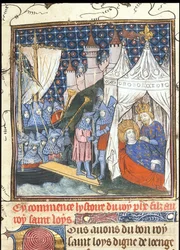 Saint Louis dog under sitt andra korståg i Tunis From the Chroniques de France ou de St Denis, efter 1380