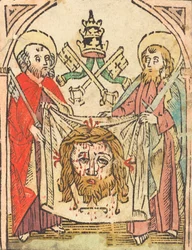 De heliga Peter och Paulus med Sudarium, i eller efter 1475.