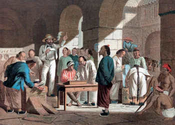 Försäljning av engelska varor i Kanton, 1858