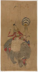 Samantabhadra på en elefant med två skötare, 1392-1910.