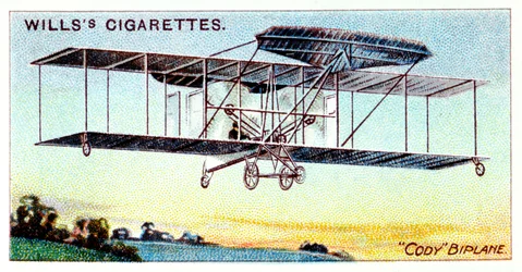 Samuel Franklin Cody, amerikanskfödd brittisk flygare, som flyger Cody Biplane c1909