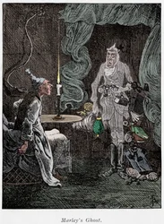 Scen från A Christmas Carol av Charles Dickens, 1843