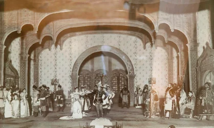 Scen från Alexander Ostrovsky-spelet False Dmitry, Maly Theatre, Moskva, Ryssland, 1870-talet