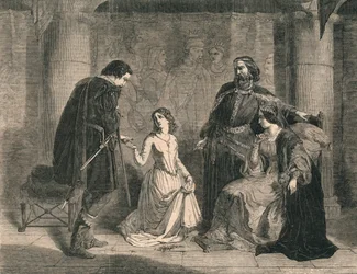 Scen från Hamlet - King, Ophelia och Laertes, 1852.
