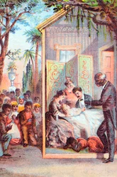 Scen från Harriet Beecher Stowes Uncle Toms Cabin, c1870