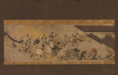 Scen från Imperial Visit to Rokuhara från The Tale of the Heiji Rebellion..., 1700-talet.