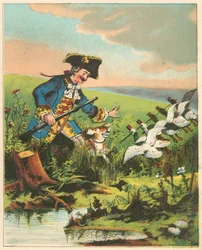 Scen från Baron Munchausens äventyr av Rudolph Erich Raspe, c1850
