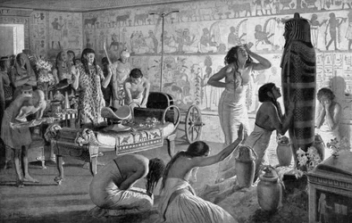 Sorgescen vid Tutankhamons begravningstempel, Egypten, 1325 f.Kr. 1933-1934