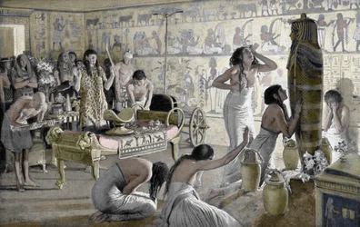 Sorgescen vid Tutankhamons begravningstempel, Egypten, 1325 f.Kr. 1933-1934