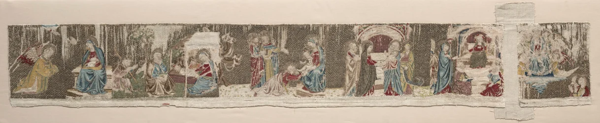 Scener av Jungfruns liv, från ett broderat altare på framsidan, 1330- eller 1340-talet.