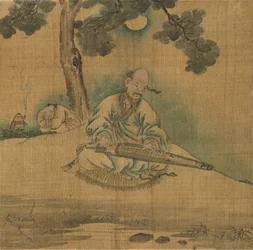 Scholar spelar en Qin, 1800-talet.