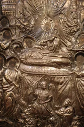 Skulpturdetalj i Saint Mary of the Mongols grekiska kyrka Istanbul Turquie