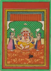 Sittande Ganesha med skötare, tidigt 1900-tal