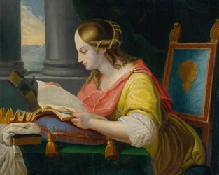 Sittande Saint Catherine studerar