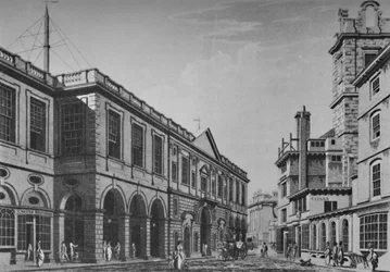 Second Royal Exchange, North Front, 1798. Visar exteriör av Lloyds Rooms, 1928