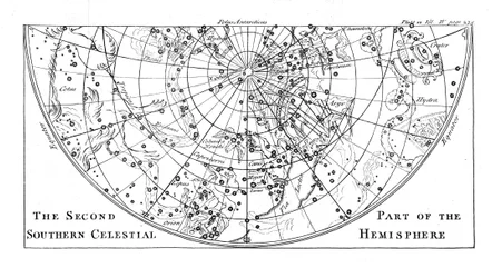 Andra delen av stjärnkartan för det södra himmelska halvklotet som visar stjärnbilder, 1747
