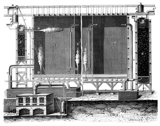 Sektionsvy av Gay-Lussacs blykammare och absorptionstorn, 1870