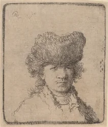 Självporträtt i en pälsmössa, 1630.