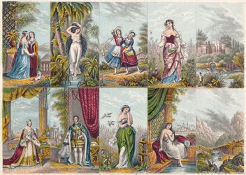 Serie av vyer och figurer, inklusive ett porträtt av drottning Victoria och prins Albert, 1851
