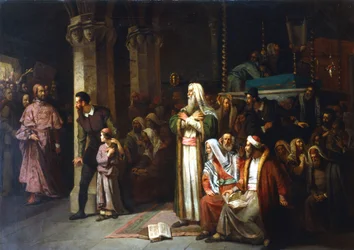 Gudstjänst i synagogan under läsningen ur Toran, 1868