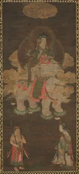 Shakyamuni Triad: Buddha deltog av Manjushri och Samantabhadra Bodhisattva med Elephant, sent 1