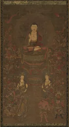 Shakyamuni-triaden med den stora visdomssutras sexton beskyddare, 1300-talet.