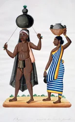 Shepherd och hans fru bär mjölk, Indien, 1834