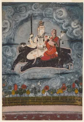 Shiva och Devi på Gajasuras Hide, ca. 1675-1680.