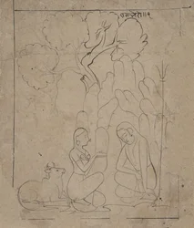 Shiva och Parvati i en bergsgrotta, ca. 1800.